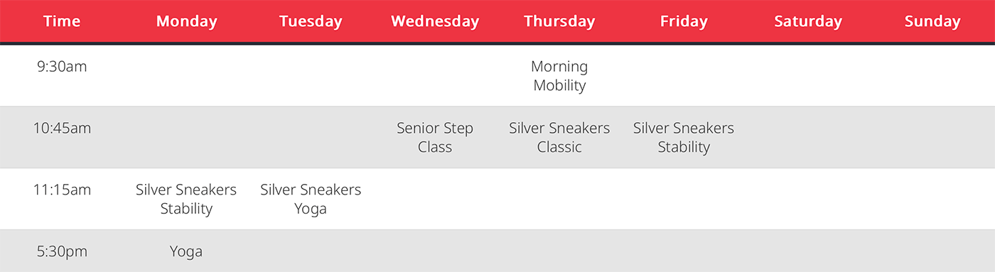 Apex Fitness & Personal Training schedule